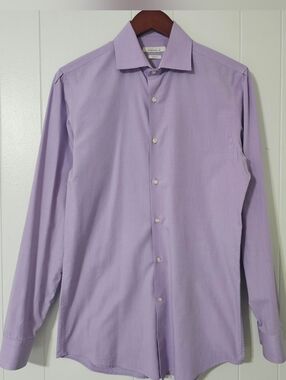 Perry Ellis Portfolio Slim Fit Dress Shirt 15/34 Purple Button Down